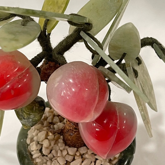 Vintage Asian Mini Bonsai Jade Leaves & Natural Stone Peach Tree Hand Carved - Picture 12 of 15
